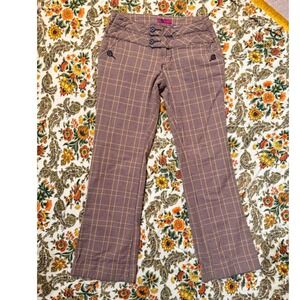 Vintage 90s Y2K Brown Plaid Flare Leg Trousers Size 9 Double Button Waist